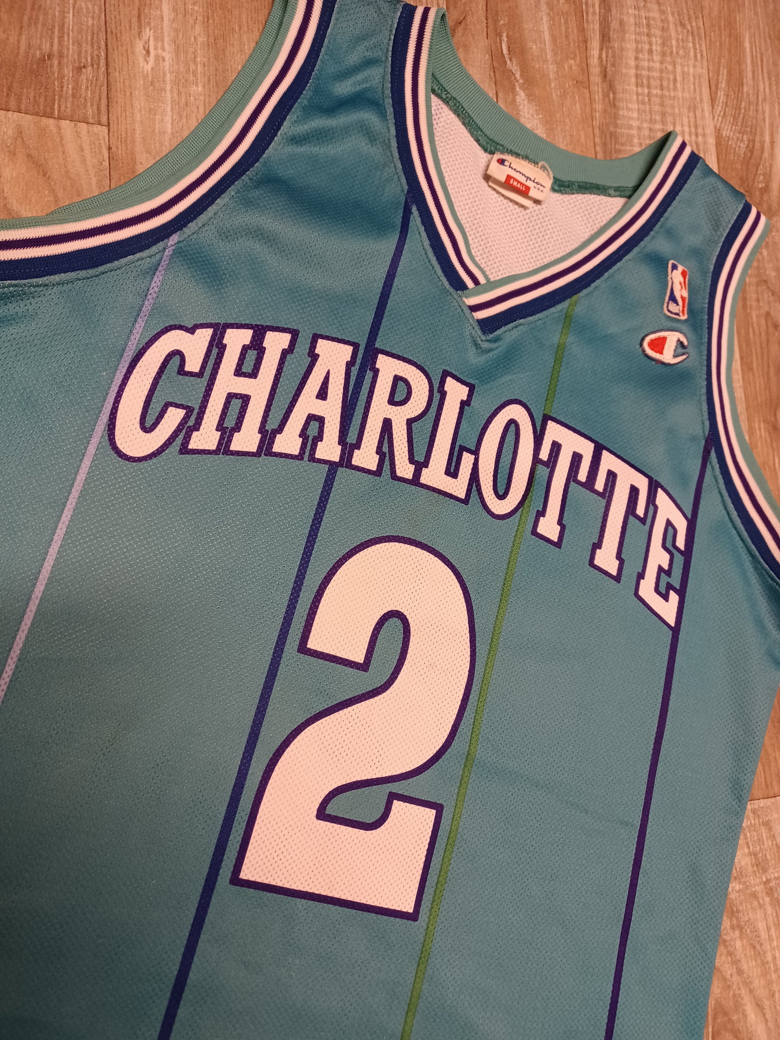 Vintage Charlotte Hornets Larry Johnson Champion Basketball Jersey